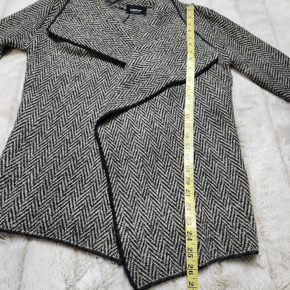 SIZE M Knit Cardigan Jacket Chevron knit open face Taupe Black color ZARA - Picture 10 of 11